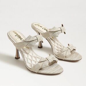 Sam Edelman Jasmine Double Strap Heel Mule Soft Gold Plisse Metallic